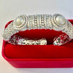 Judith Ripka pre-own silver CZ &  Pearl bracelet 8inches with hindge opening
